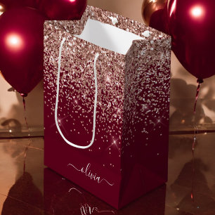 Sac Cadeau Moyen Blush Rose Gold Pailleté Monogramme
