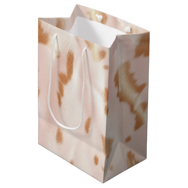 Sac Cadeau Moyen Blush Rose Tan Southwest Faux Cowgirl Cowhie (Devant Angle)