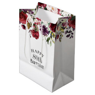 Sac Cadeau Moyen Blush rouge et violet élégant Floral 80e anniversa