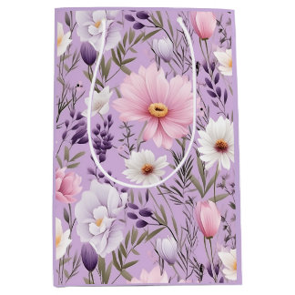 Sac Cadeau Moyen Boho aquarelle florale de luxe moyen Élégant