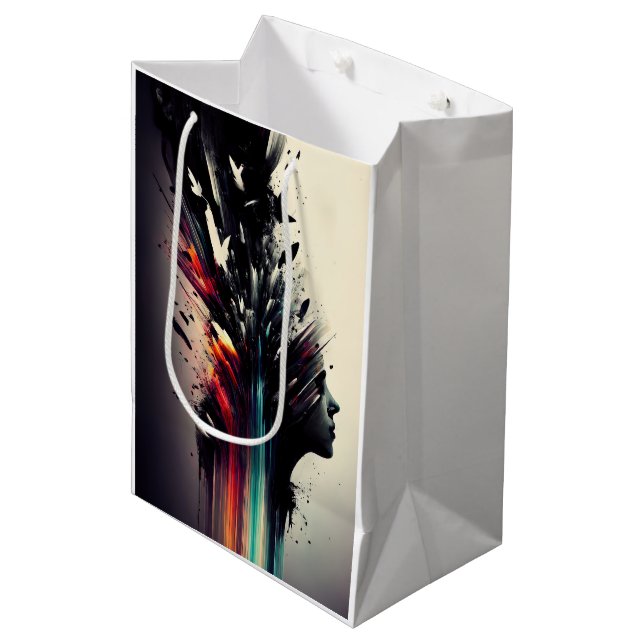 Sac Cadeau Moyen Boho art abstrait avec visage de fille (Devant Angle)