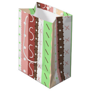 Sac Cadeau Moyen Boho Brown, Bourgogne, vert et mauve Whimsical