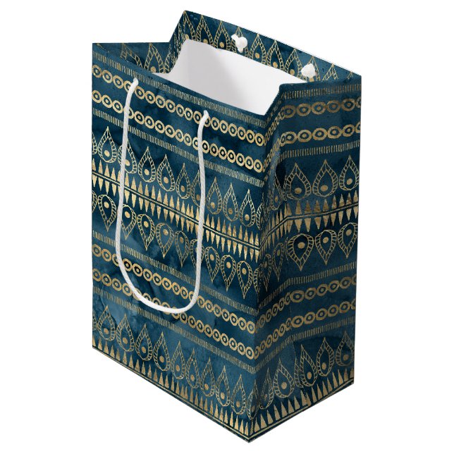 Sac Cadeau Moyen Boho en or bleu turquoise (Devant Angle)