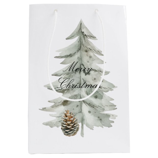 Sac Cadeau Moyen Boho Green Noël Arbres Pine Cônes (Devant)