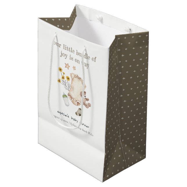 Sac Cadeau Moyen Boho Green Vêtements pour bébés Baby shower neutre (Devant Angle)