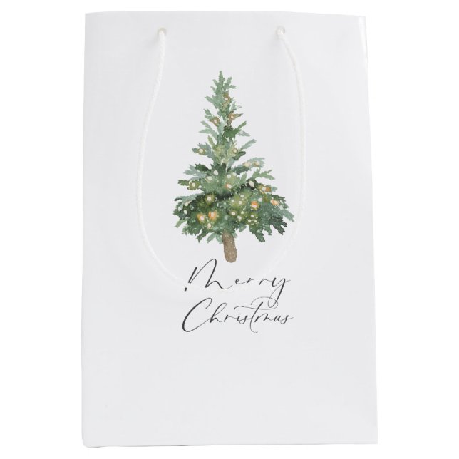 Sac Cadeau Moyen Boho Joyeux Arbre d'aquarelle de Noël (Devant)