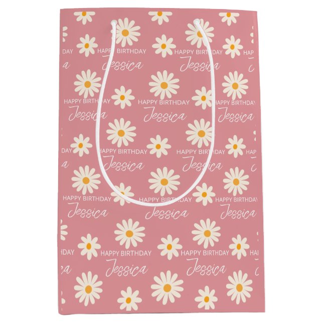 Sac Cadeau Moyen Boho retro désert marguerite personnalisées annive (Devant)