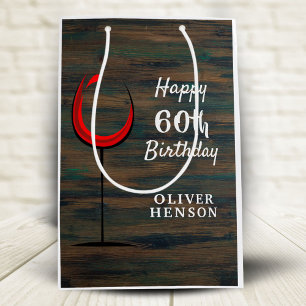 Sac Cadeau Moyen Bois rustique Vin rouge 60e anniversaire