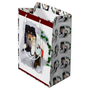 Sac Cadeau Moyen Boîte aux lettres de Noël Collie Puppy