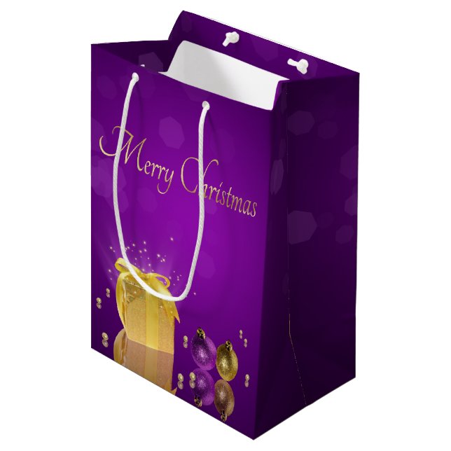 Sac Cadeau Moyen Boîte cadeau de Noël doré (Devant Angle)