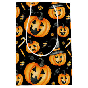 Sac Cadeau Moyen Bonbons Jack-o-lanterne noir d'Halloween mignonne