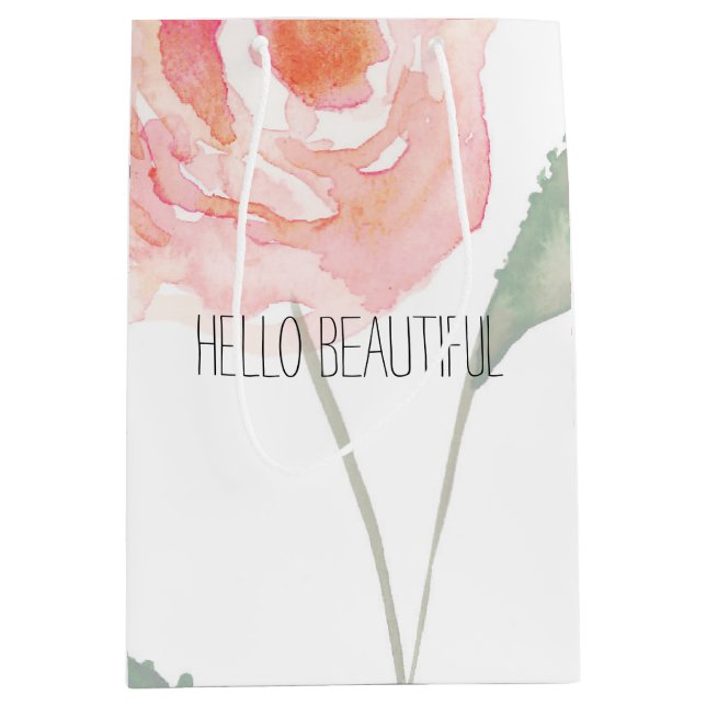 Sac Cadeau Moyen Bonjour belle aquarelle florale (Devant)