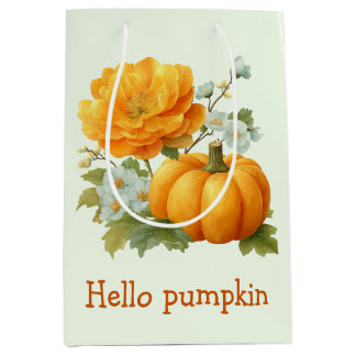 Sac Cadeau Moyen Bonjour Citrouille Floral Halloween Design