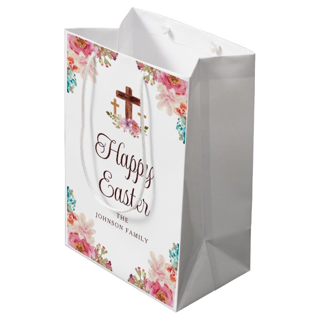 Sac Cadeau Moyen Bonne aquarelle de Pâques Croix religieuse (Dos Angle)