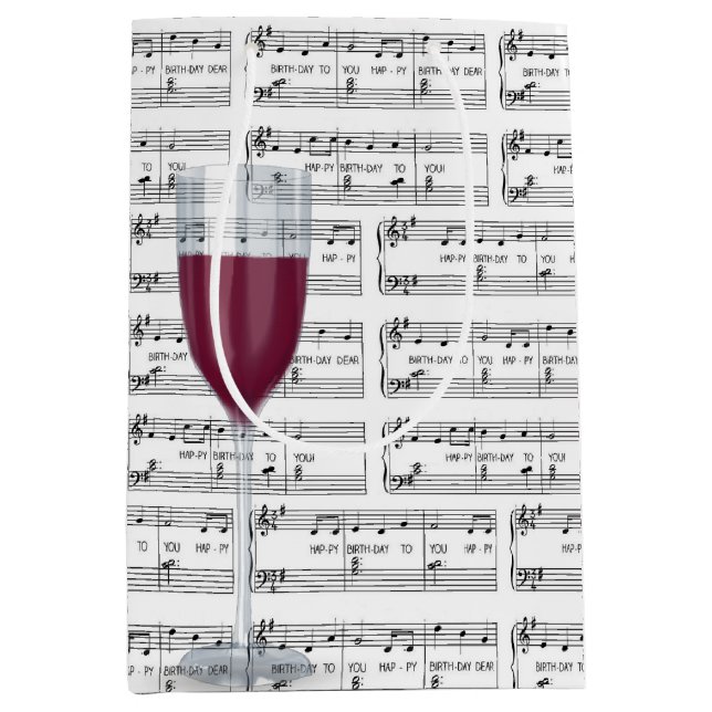 Sac Cadeau Moyen Bonne Chanson D'Anniversaire Avec Du Vin (Devant)
