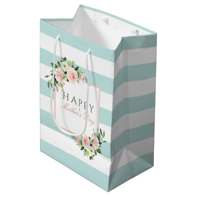 Sac Cadeau Moyen Bonne fête des mères Floral Stripes Motif (Devant Angle)