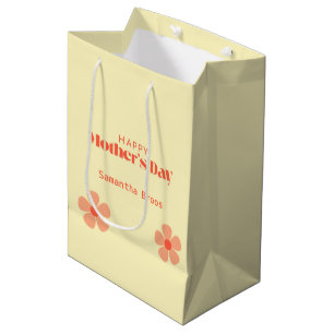 Sac Cadeau Moyen Bonne fête des mères pêche fleurs rose