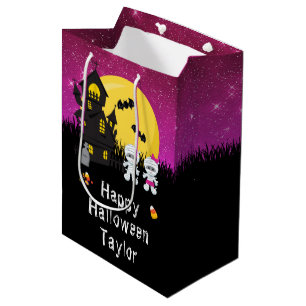 Sac Cadeau Moyen Bonne fête d'Halloween maman rose foncé