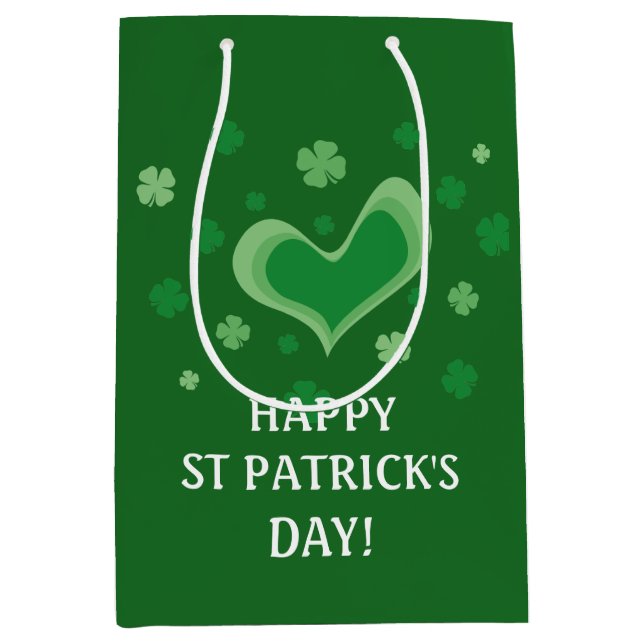 Sac Cadeau Moyen Bonne St Patrick's Day green shamrocks coutume (Devant)
