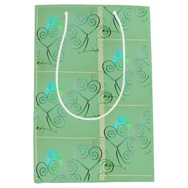 Sac Cadeau Moyen Bonne St Patrick's Day Shamrock Misty Green (Devant)