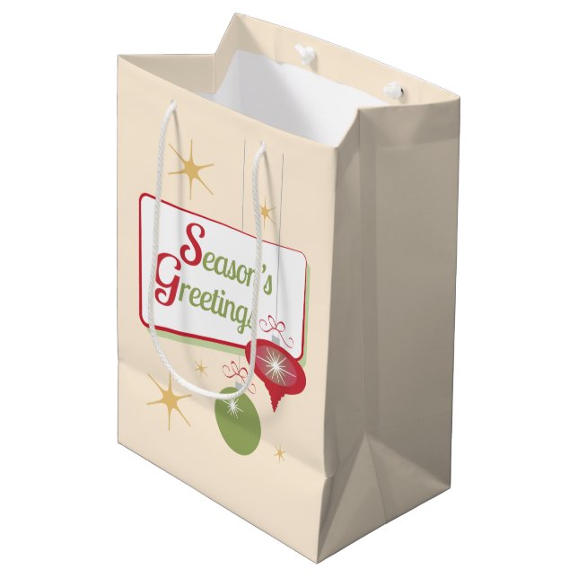 Sac Cadeau Moyen Bonnes Fêtes style rétro Noël (Devant Angle)