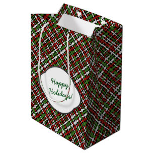 Sac Cadeau Moyen Bonnes fêtes toile de jute rugueuse de Noël