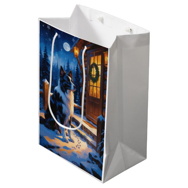Sac Cadeau Moyen Border Collie With Christmas Lights Holiday (Devant Angle)