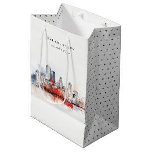 Sac Cadeau Moyen Boston Massachusetts City Scape Mariage d'aquarell