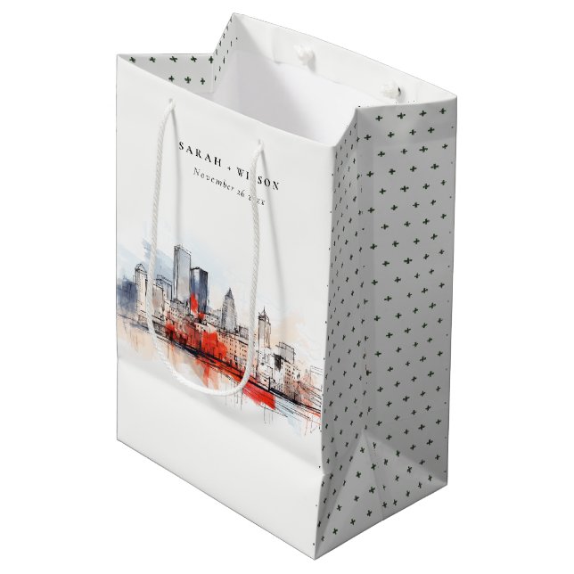 Sac Cadeau Moyen Boston Massachusetts City Scape Mariage d'aquarell (Devant Angle)