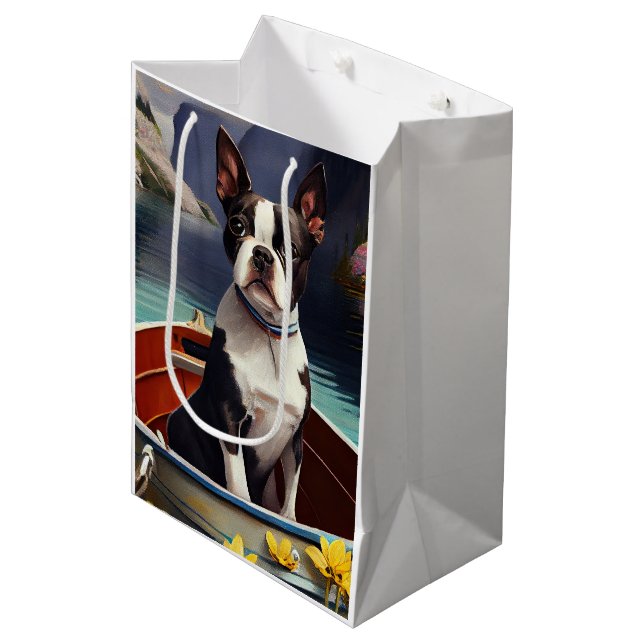 Sac Cadeau Moyen Boston Terrier sur une rame : une aventure Pittore (Devant Angle)