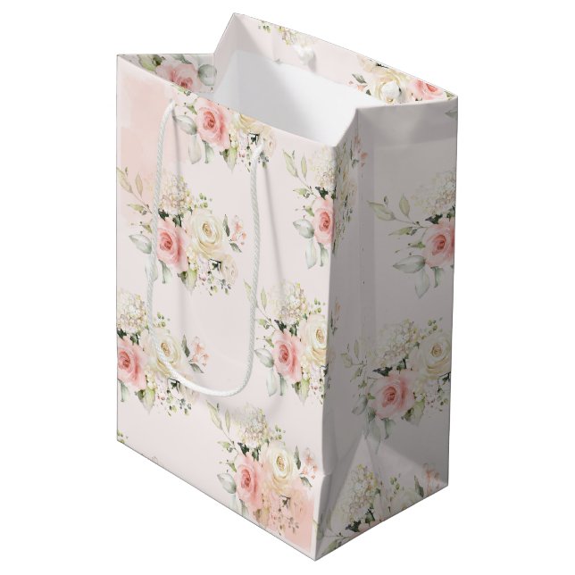 Sac Cadeau Moyen Botanique rose fleurie 75ème anniversaire (Devant Angle)