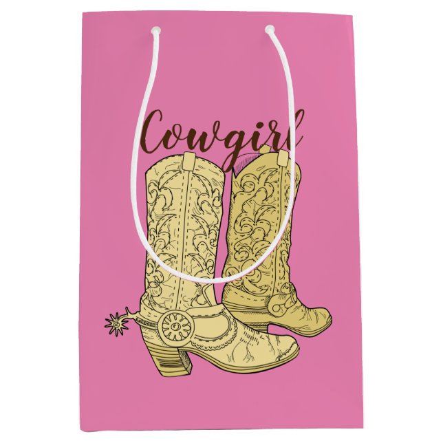 Sac Cadeau Moyen Botte cowboy rose (Devant)