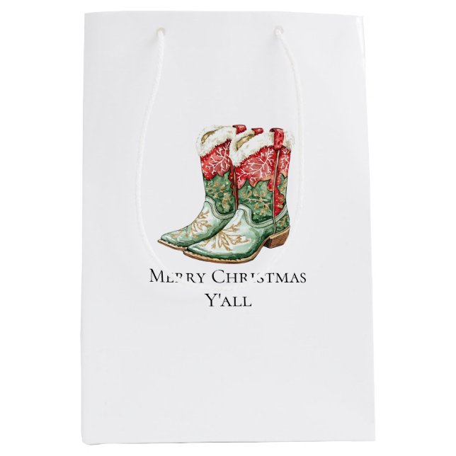 Sac Cadeau Moyen Botte de cowboy rouge de Noël occidental (Devant)