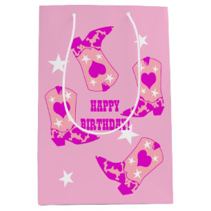 Sac Cadeau Moyen Botte rose moderne Boots Occidentaux Joyeux annive