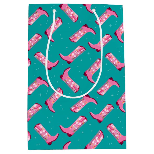 Sac Cadeau Moyen Bottes de cowboy et fleurs (Devant)