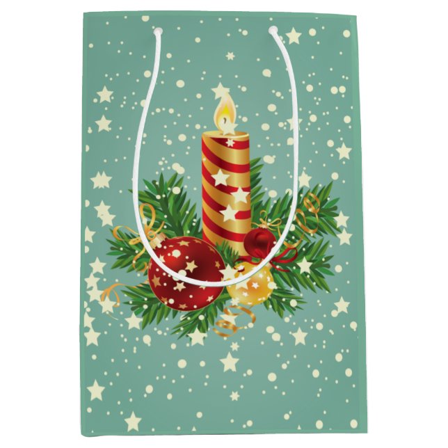 Sac Cadeau Moyen Bougie De Noël Et Flammes De Neige (Devant)