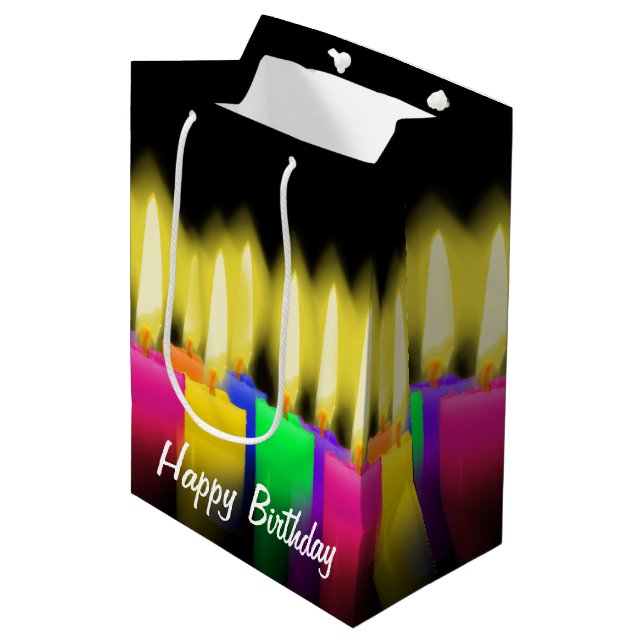 Sac Cadeau Moyen Bougies d'anniversaire en noir (Devant Angle)