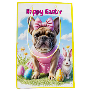 Sac Cadeau Moyen Bouledogue français Joyeuses Pâques Bouledogue fra