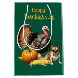 Sac Cadeau Moyen Bouledogue français Thanksgiving French Bulldog