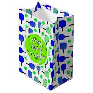 Sac Cadeau Moyen Boules de Pickleball Bleu et Vert Personnalisées