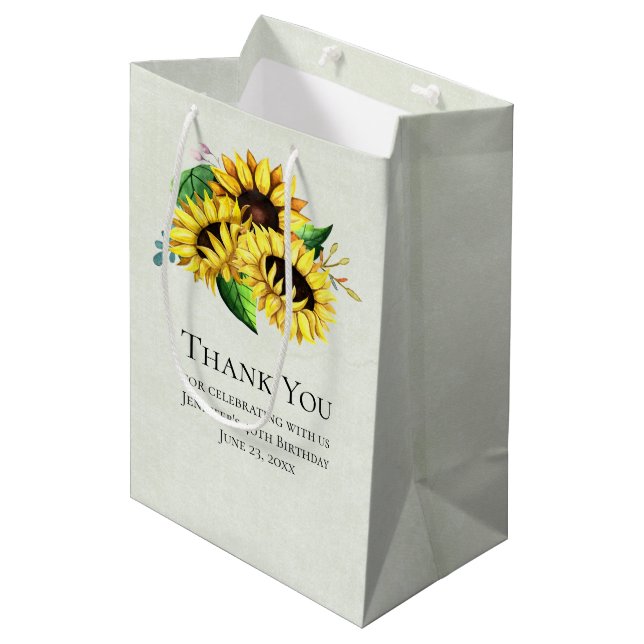 Sac Cadeau Moyen Bouquet de tournesol jaune en aquarelle (Devant Angle)