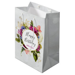 Sac Cadeau Moyen Bouquet floral rose et blanc moderne