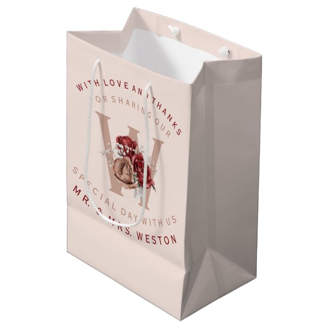 Sac Cadeau Moyen Bourgogne et Merci Rose roux (Devant Angle)