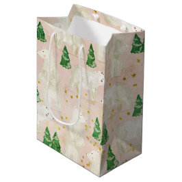 Sac Cadeau Moyen Bours polaires de Noël mignons en forêt À feuillag