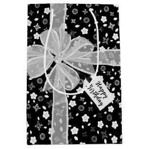 Sac Cadeau Moyen Bow Anniversaire Sur Impression Florale