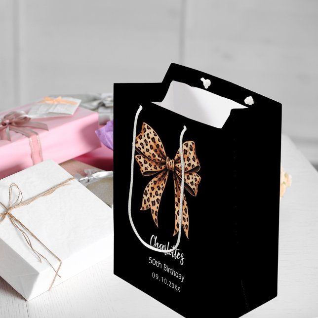 Sac Cadeau Moyen Bow empreinte de léopard noir fête d'anniversaire (Créateur téléchargé)