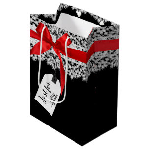 Sac Cadeau Moyen Bow rouge en dentelle