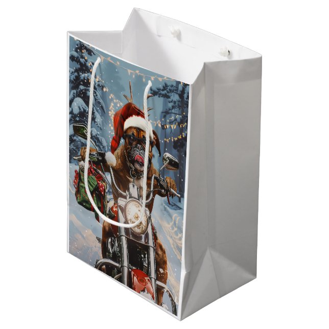 Sac Cadeau Moyen Boxer Chien équitation Moto Noël (Devant Angle)