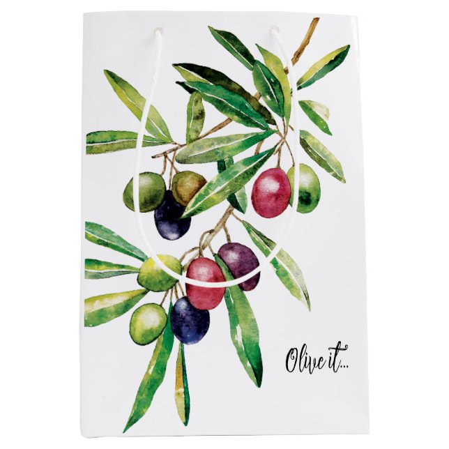 Sac Cadeau Moyen Branche d'olive aquarelle (Devant)