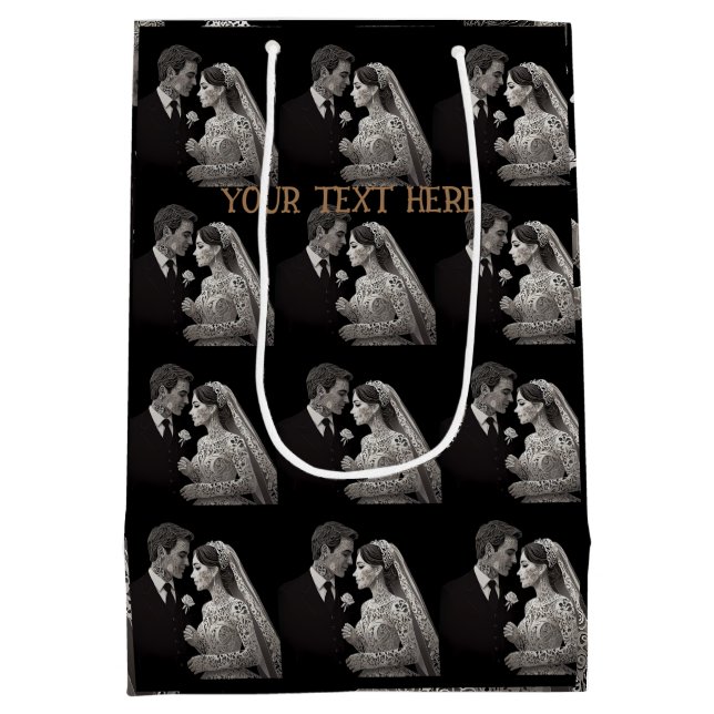 Sac Cadeau Moyen Bride & Groom Delicate blanc sur noir (Dos)